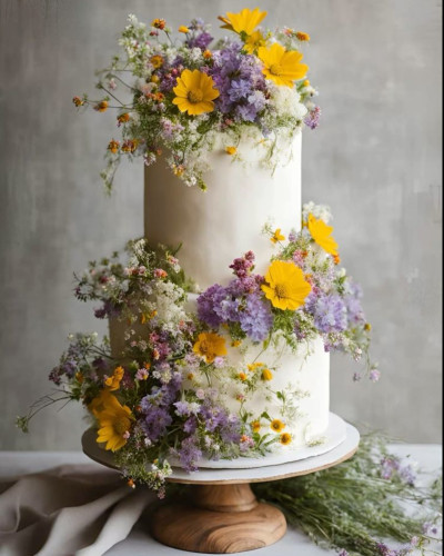 Torta de casamiento con flores Naturales